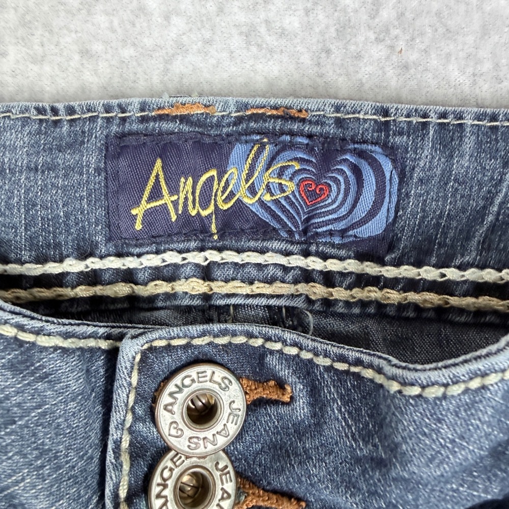 Angels Flare Jeans Womens 9 Short Blue Excellent Thick Stitch Low Rise Y2K - Picture 4 of 15